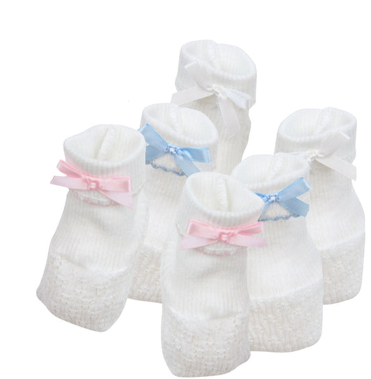 Paty knit white booties/socks (pink, blue, white trim options)