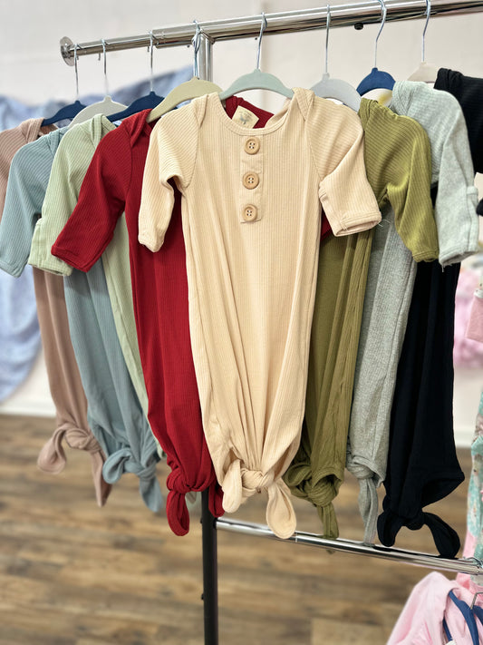 Ribbed Henley Knotted Baby Gown