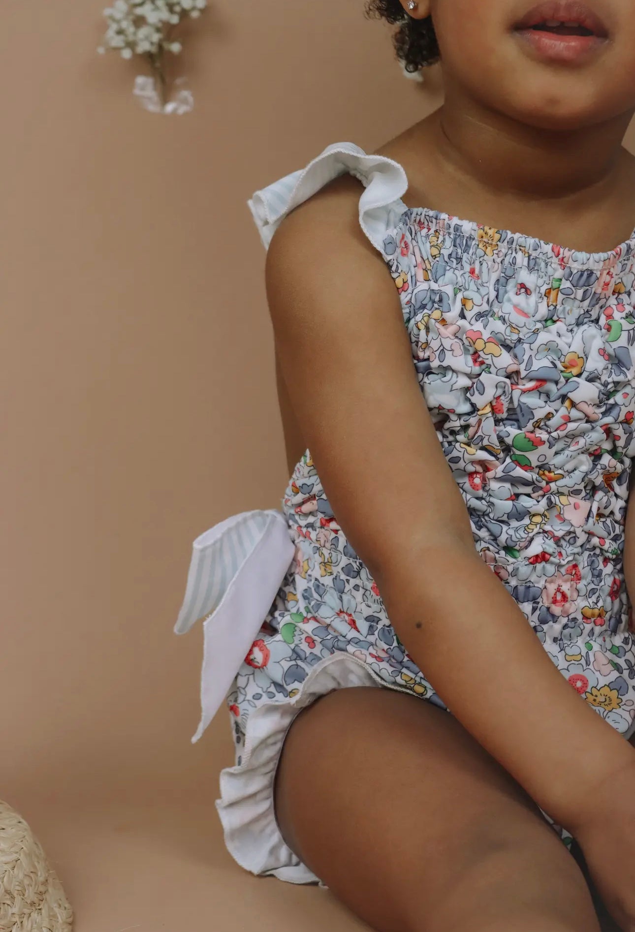 Smocked PINK floral Swimsuit