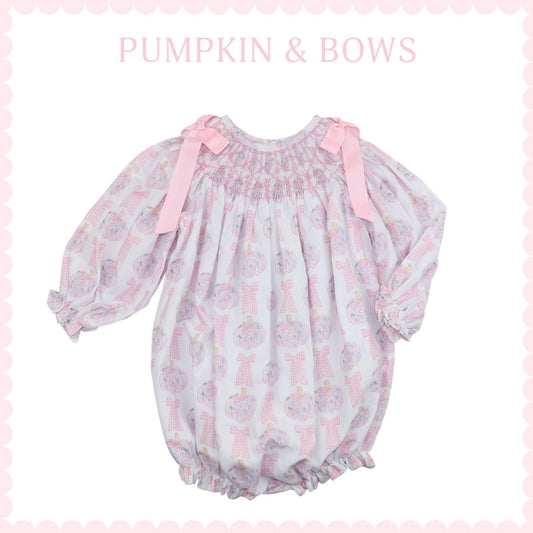 PREORDER Pink Floral Pumpkins & Bows Smocked Bubble