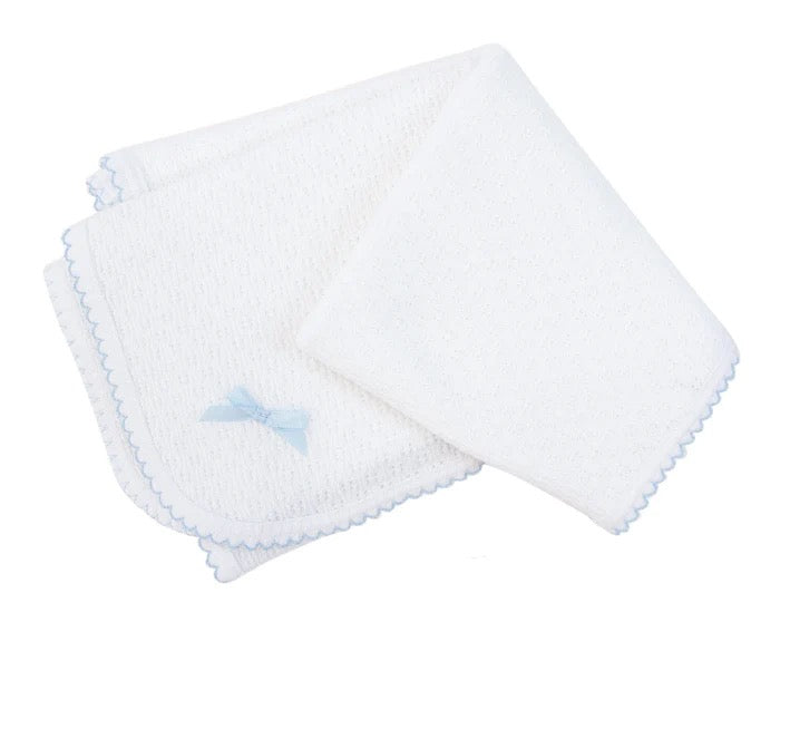 Paty Knit white blankets (pink, blue, white trim options)