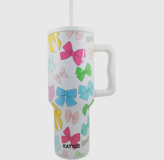 Multicolored Bows Coquette 38oz tumbler with handle