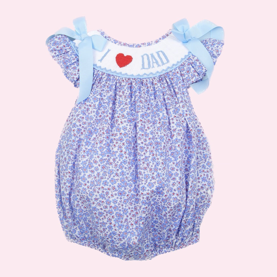 Smocked I love Dad floral bubble