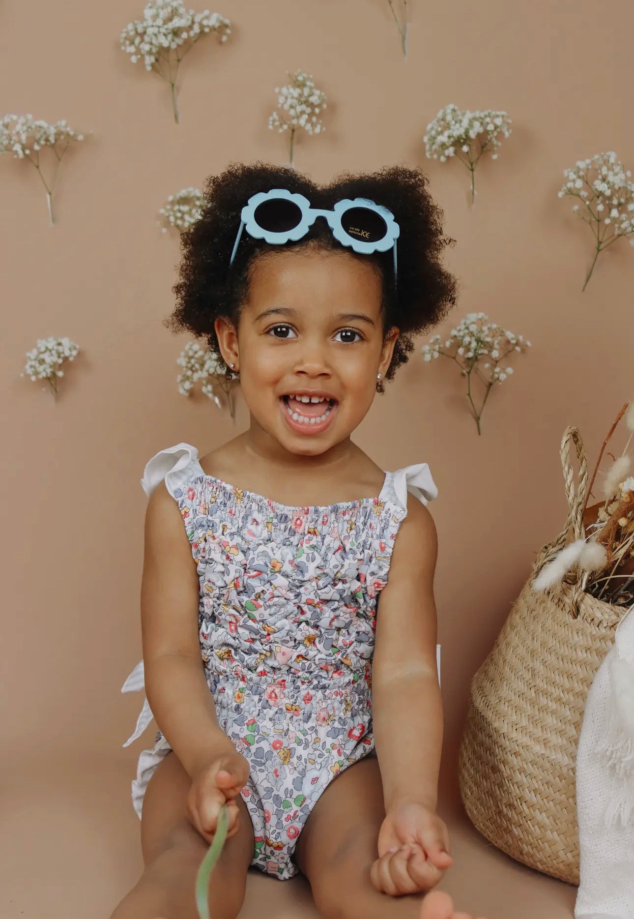 Smocked PINK floral Swimsuit