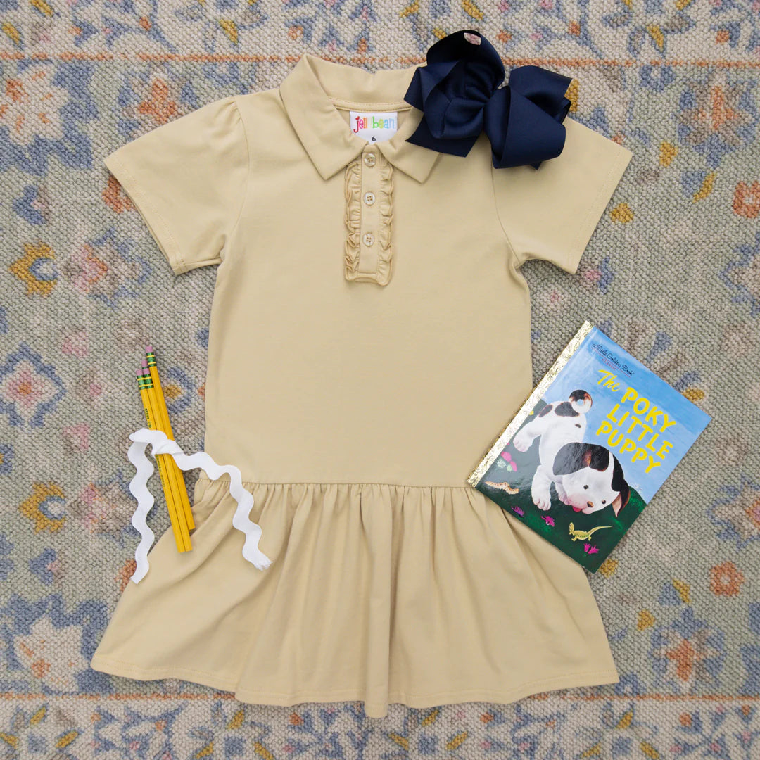 Ruffle Polo Dress (khaki, navy)