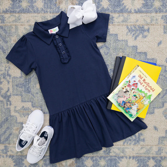 Ruffle Polo Dress (khaki, navy)