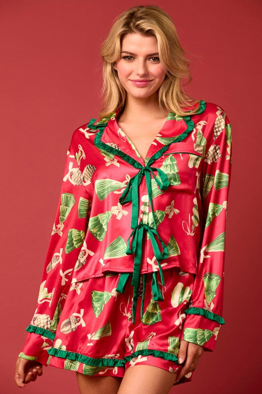 PREORDER Satin Christmas Check Pajama Set(Oct)