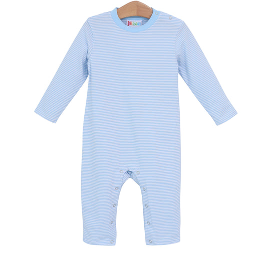 James LS Romper- Light Blue Stripe