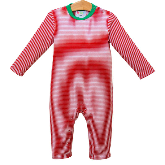 James LS Romper- Red Stripe & Green
