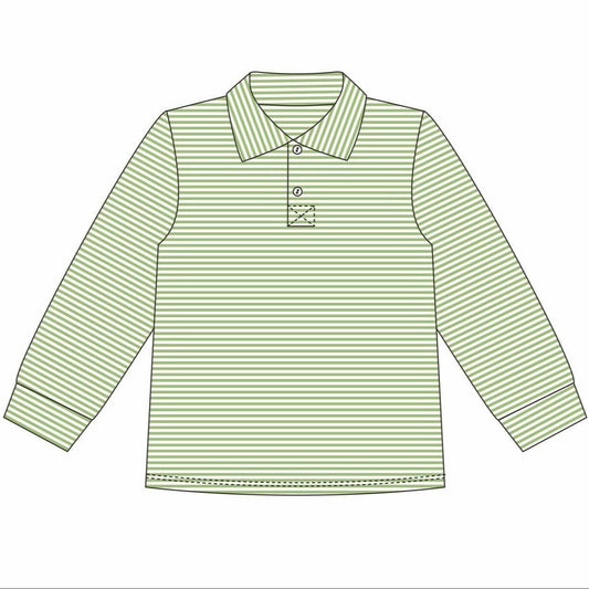 Micheal Polo LS- Moss Green Stripe