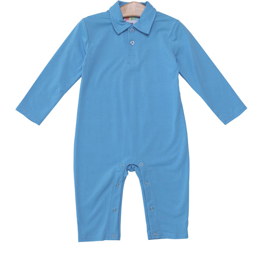 Micheal Polo LS Romper- Cornflower Blue