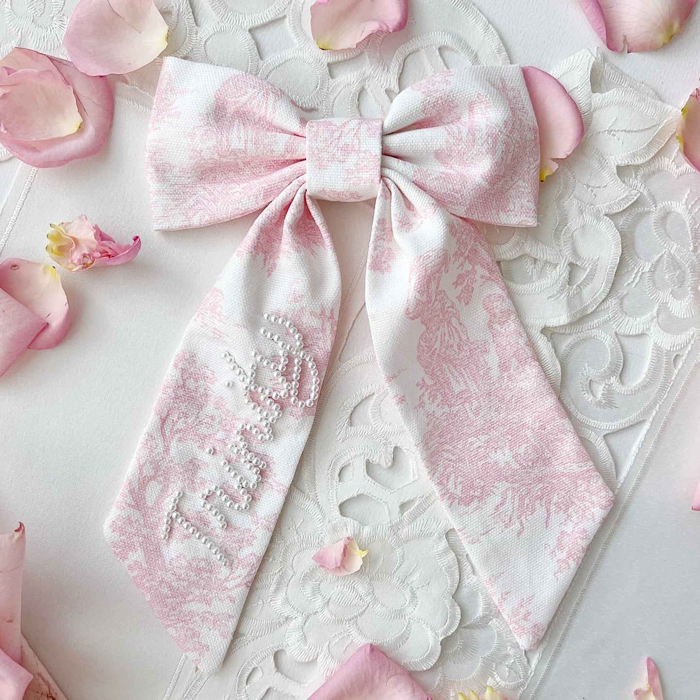 Pink Toile Sailor Pearl Bow