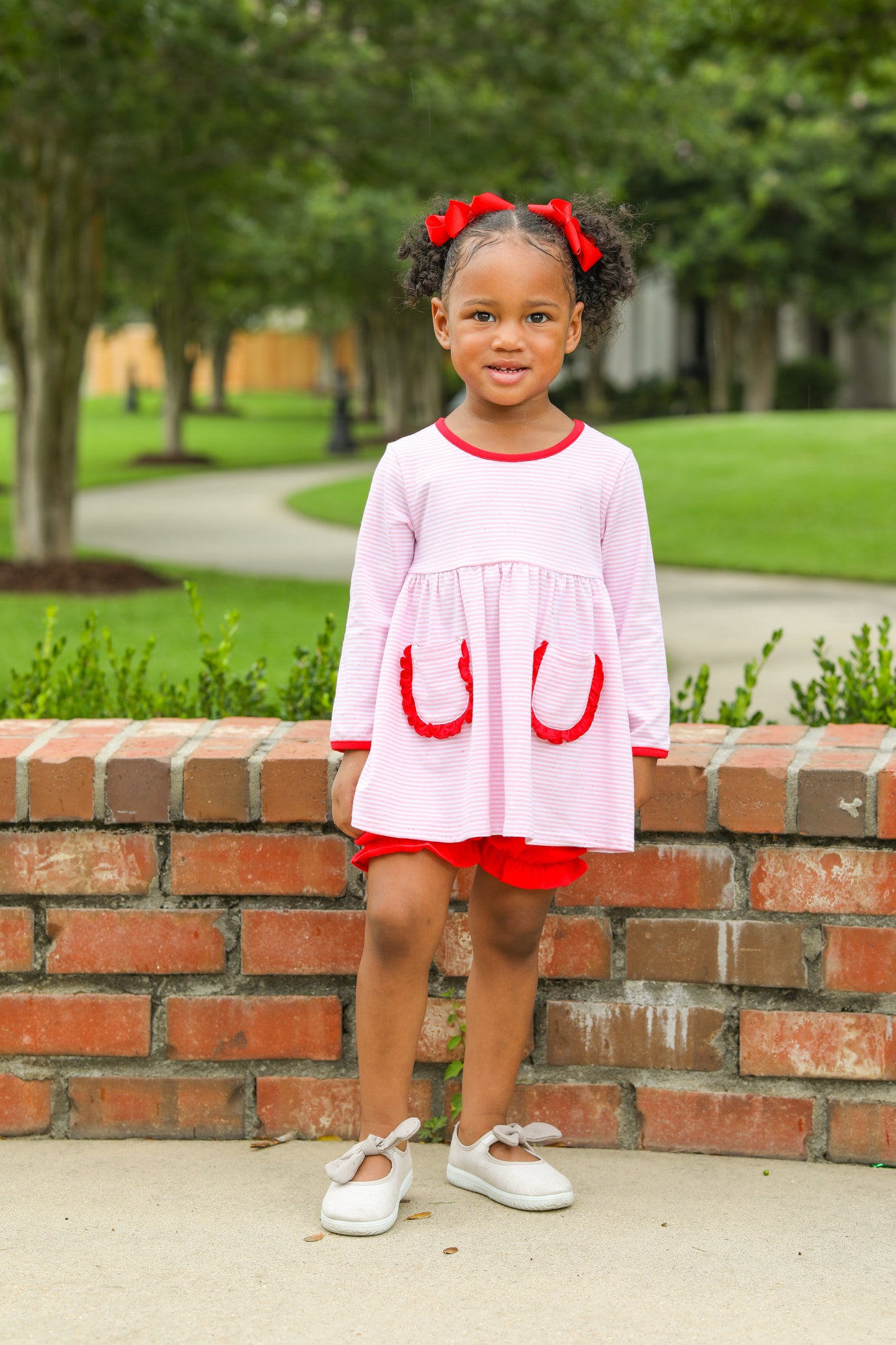 Reese Bloomer Set- Pink Stripe and Red