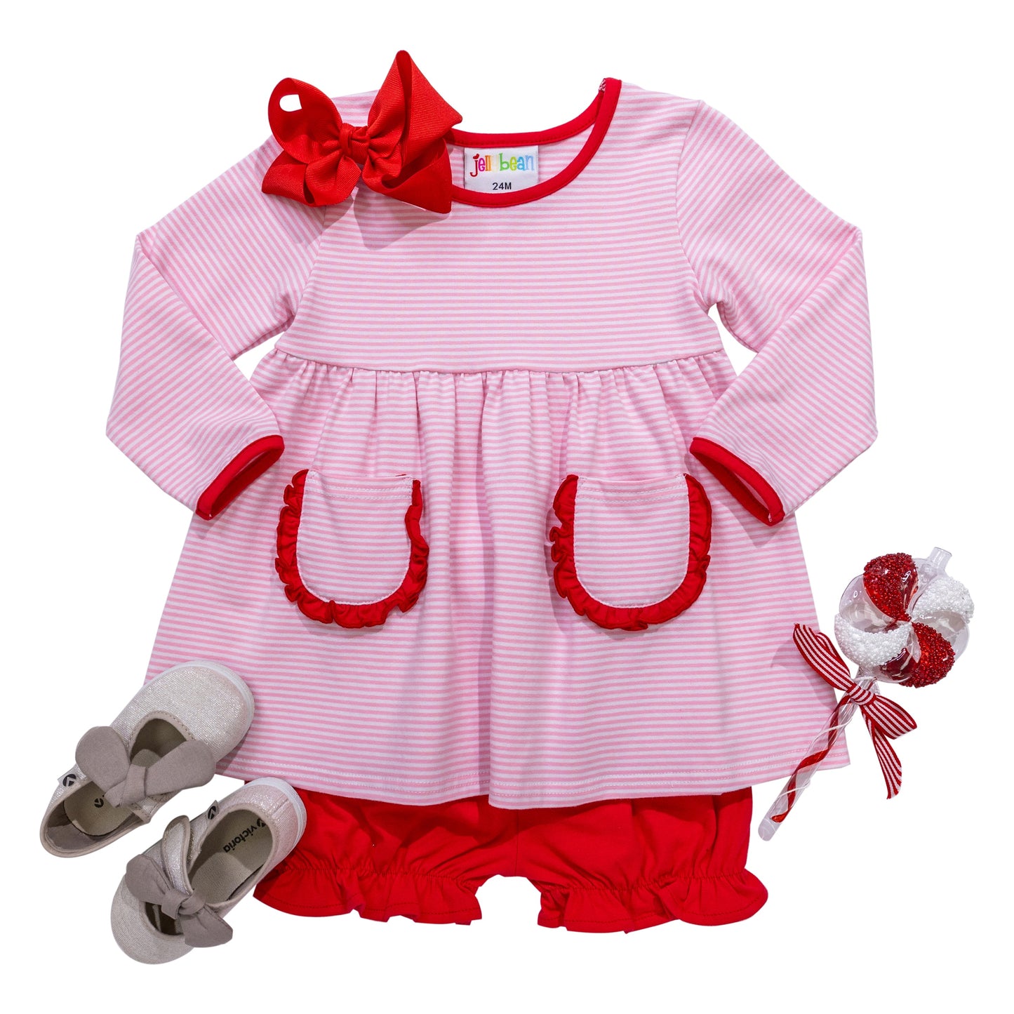Reese Bloomer Set- Pink Stripe and Red