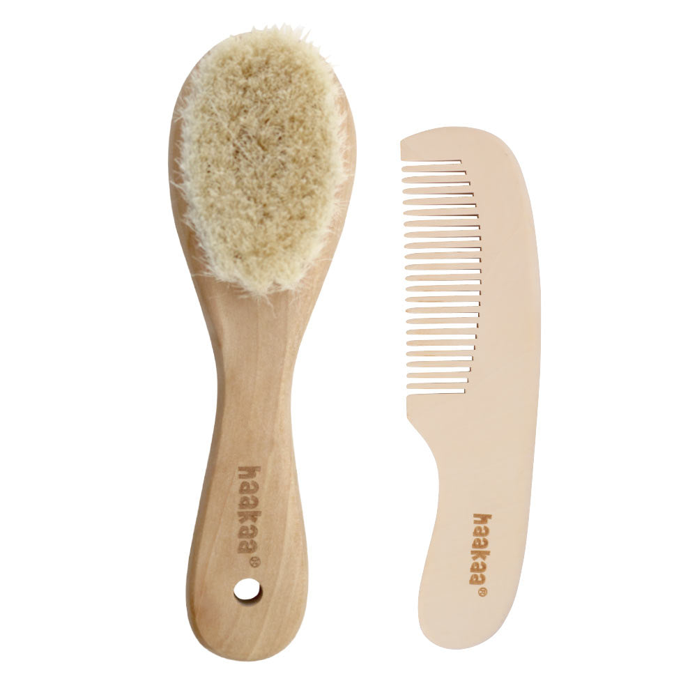 Haakaa Goats Wool Wooden Baby Brush & Comb Set