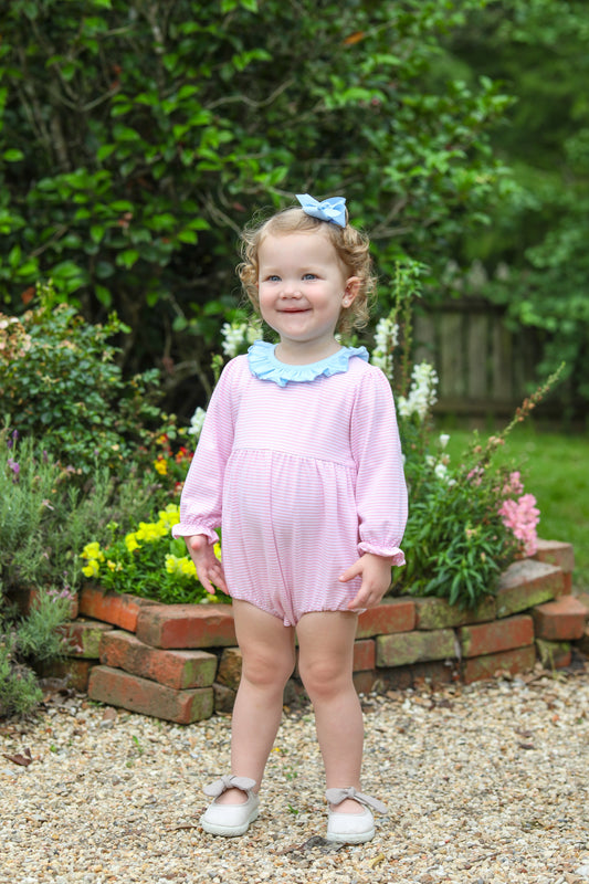 Sadie Bubble- Light Pink Stripe & Blue