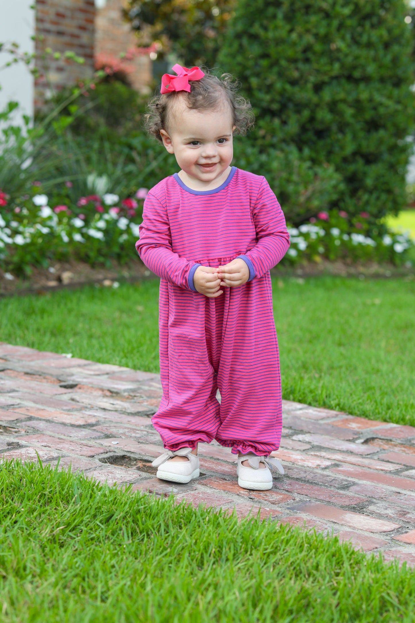 Sadie Romper- Pink & Purple Stripe