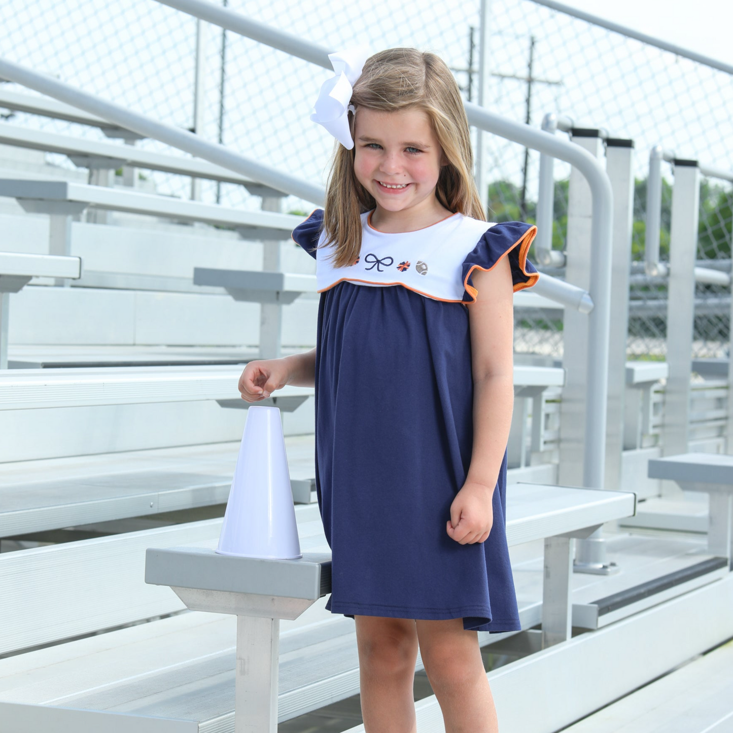 Team Spirit Scallop Bubble/Dress- Navy/Orange