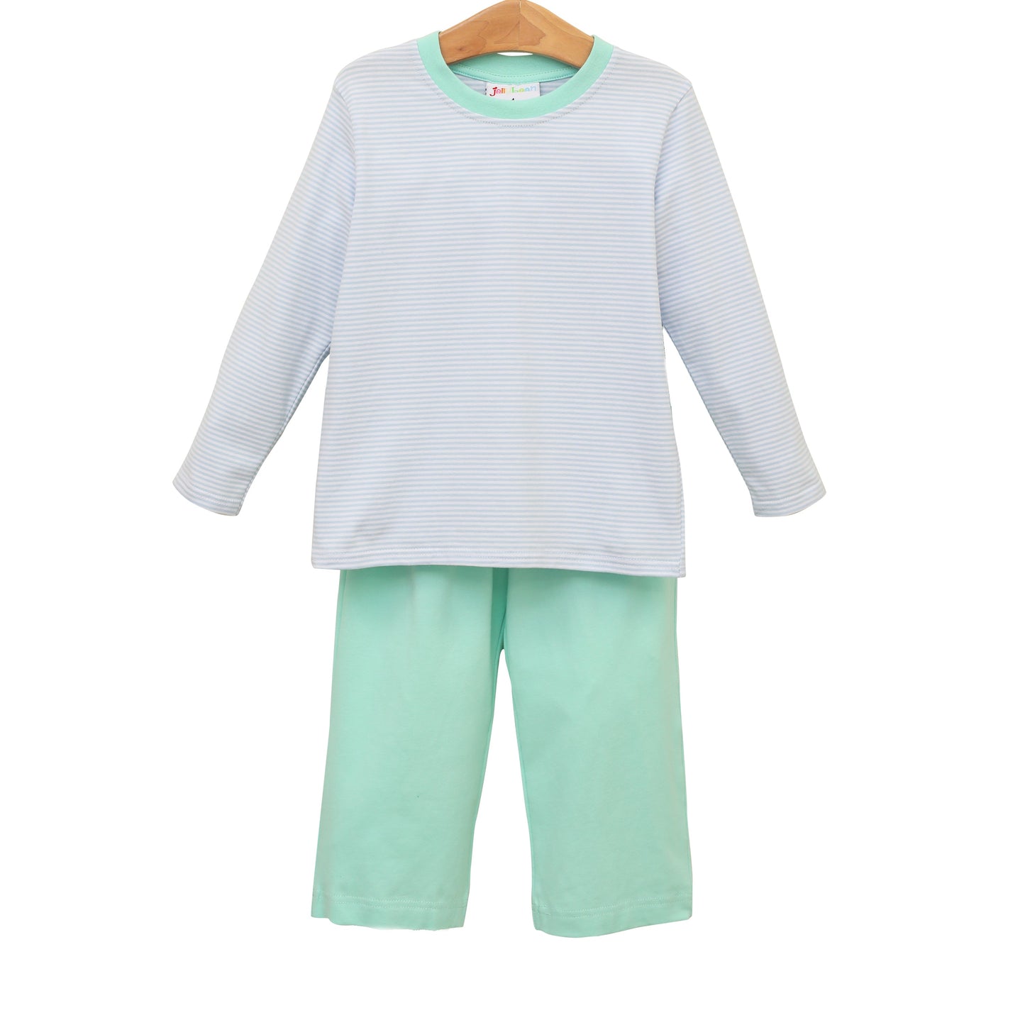 Thomas Pants Set- Light Blue Stripe & Mint