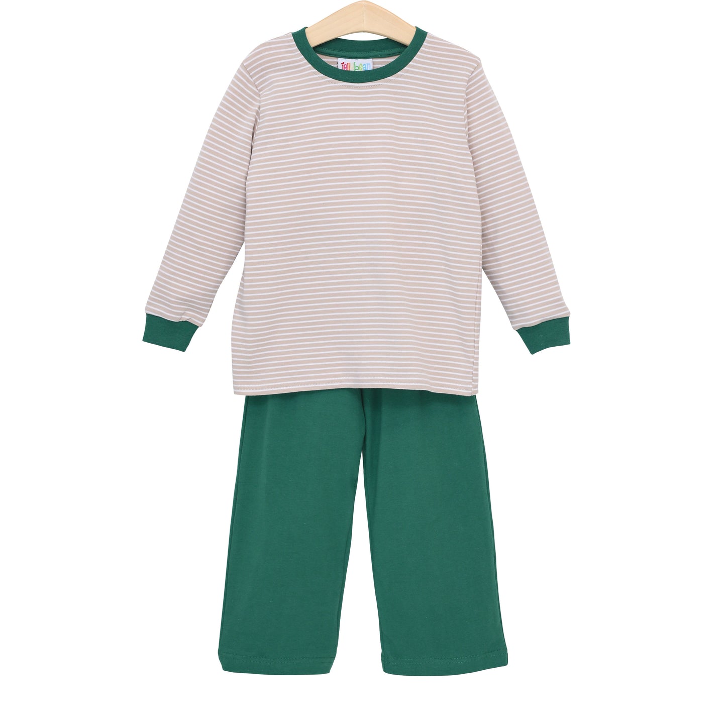 Thomas Pants Set- Tan Stripe & Hunter Green