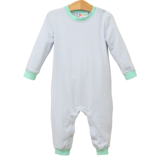 Thomas Romper- Light Blue Stripe & Mint