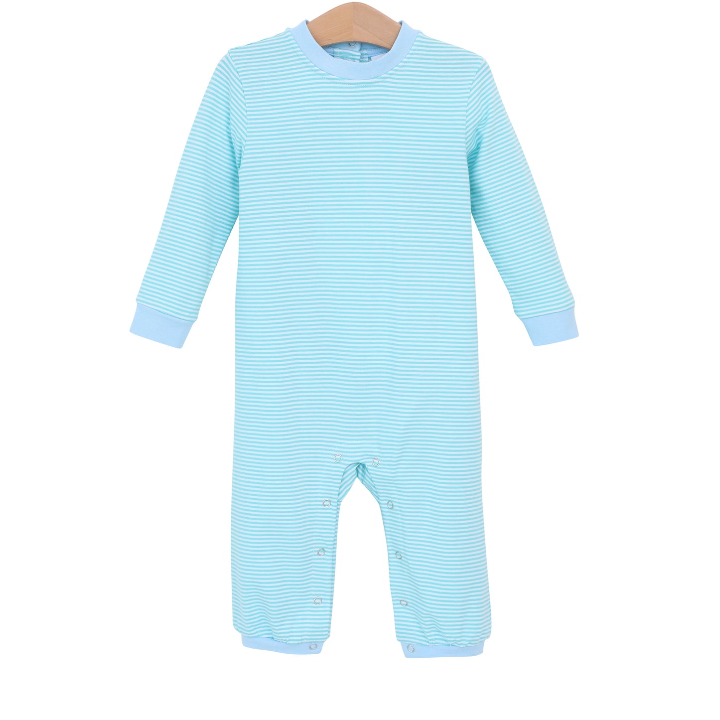 Thomas Romper- Mint Stripe & Light Blue