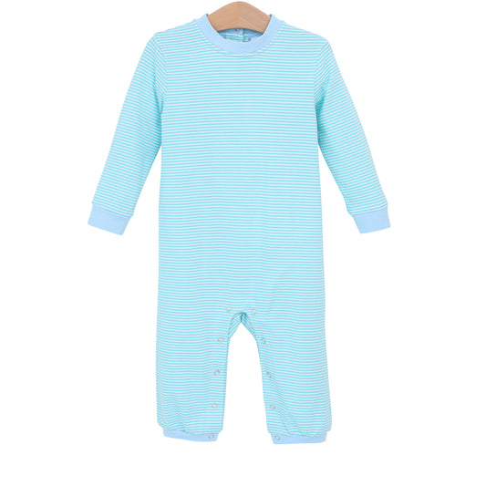 Thomas Romper- Mint Stripe & Light Blue