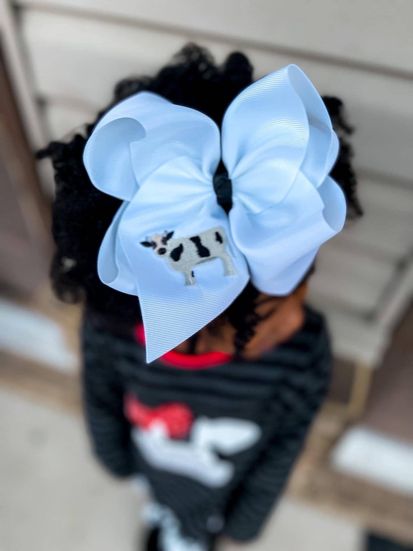 Cow Embroidered Hair Bow