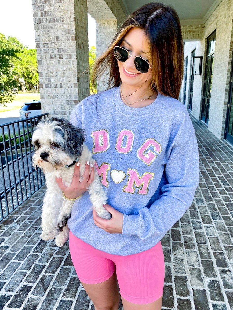 Dog Mom Letter Patch Crewneck Sweatshirt