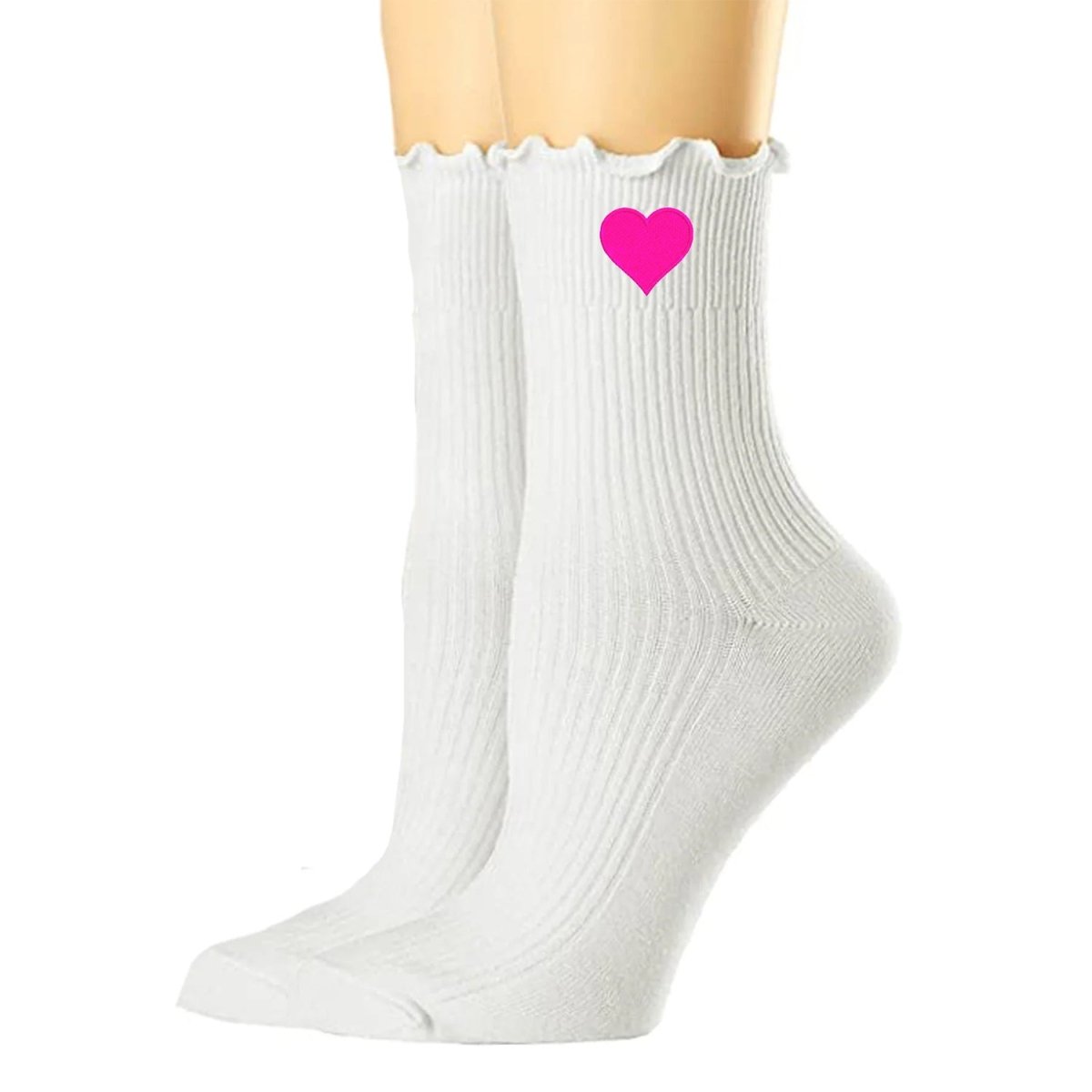 Embroidered Heart Ruffle Socks