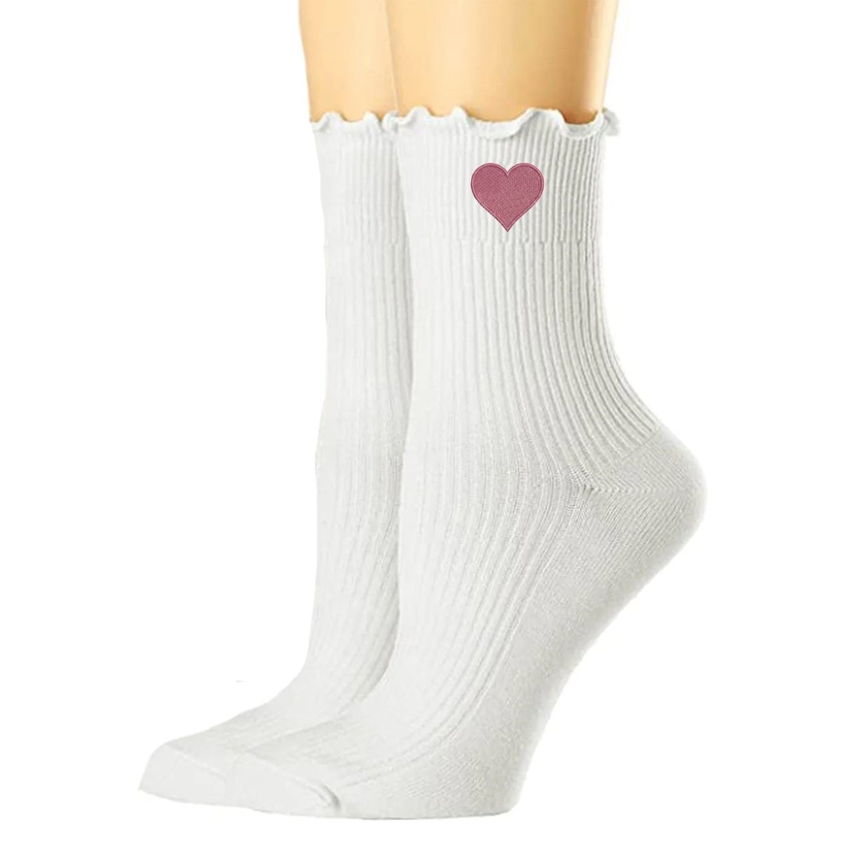 Embroidered Heart Ruffle Socks