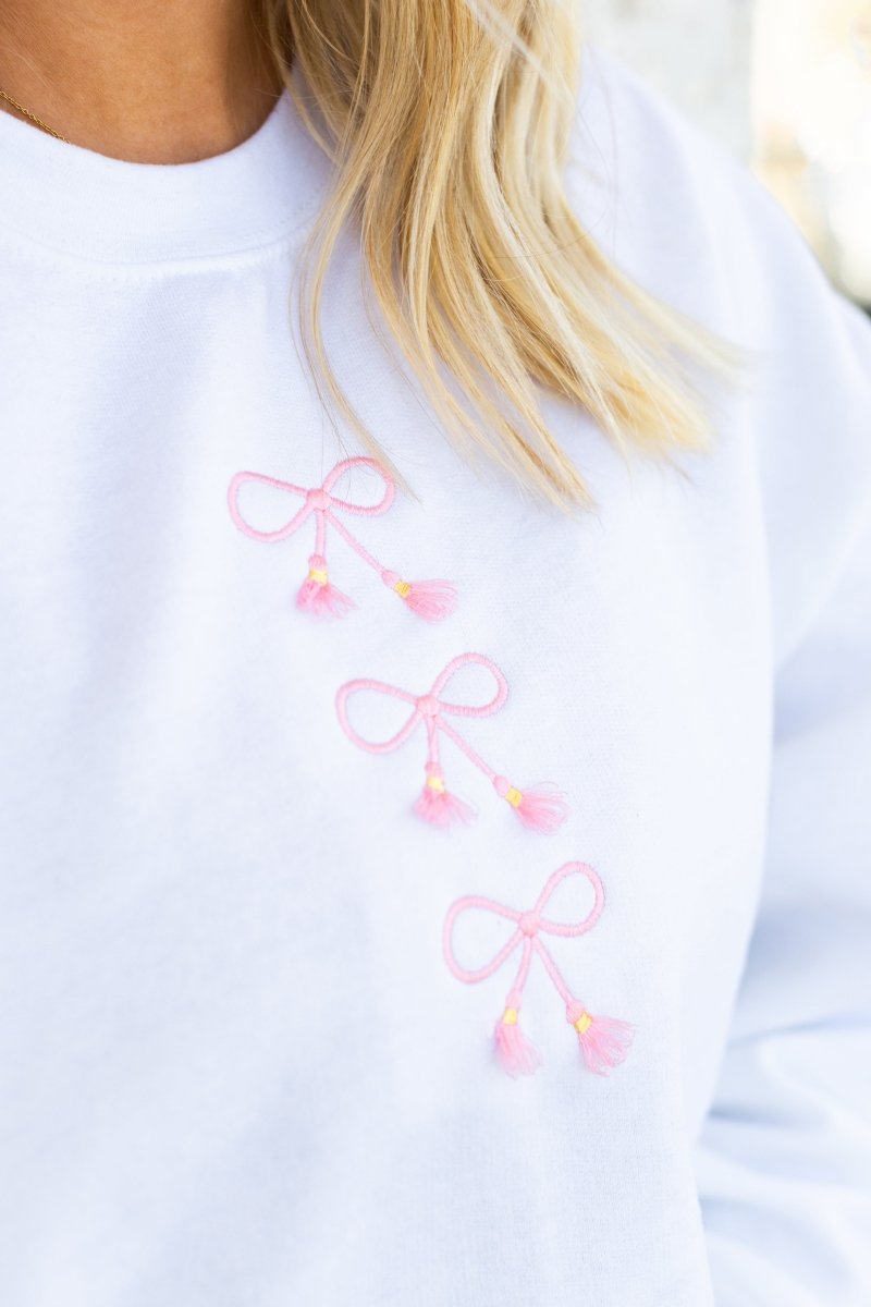 Embroidered Tasseled 'Bows' Sweatshirt