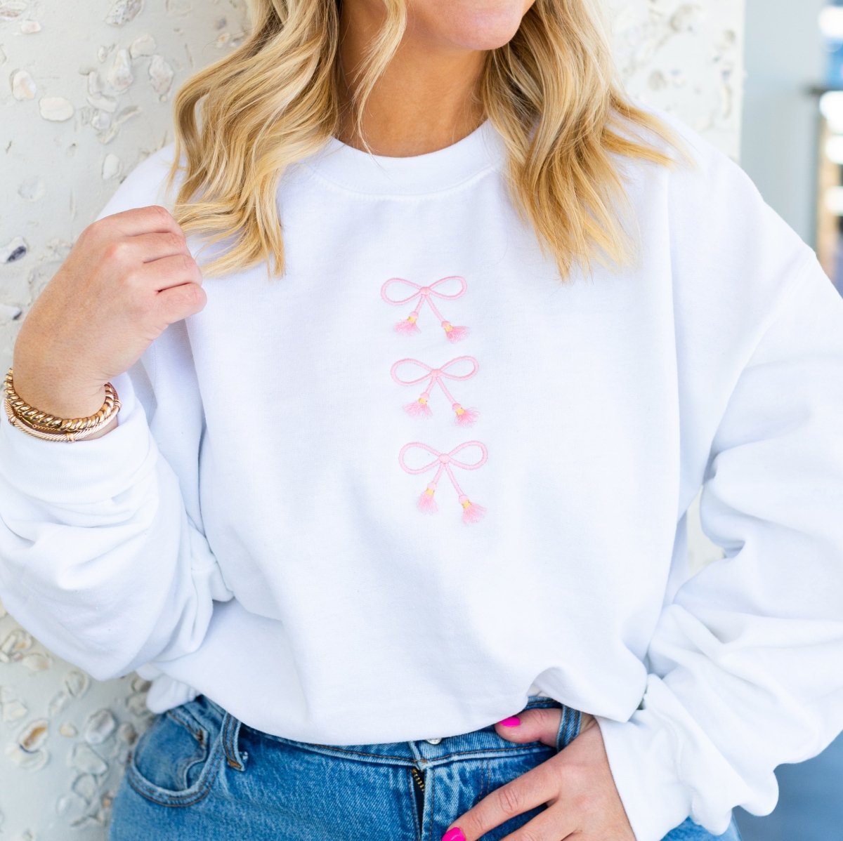 Embroidered Tasseled 'Bows' Sweatshirt