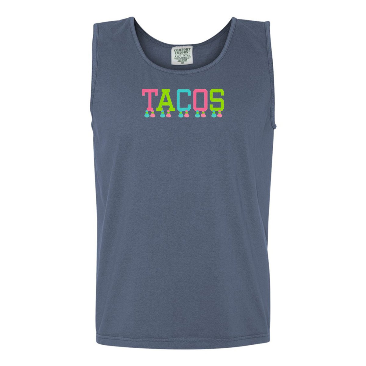 Embroidered Tasseled 'Tacos' Tank Top