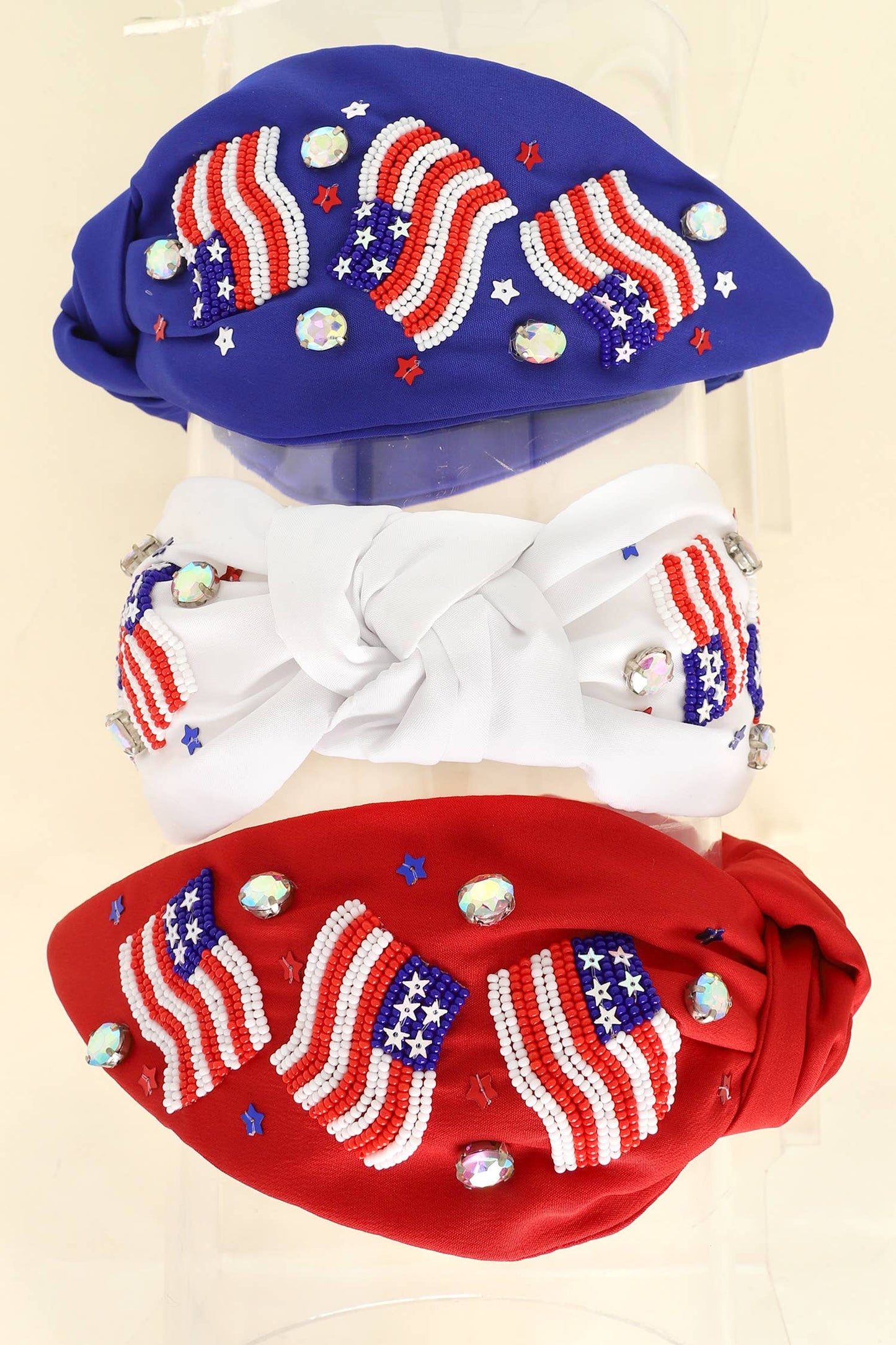 Patriotic USA Flag Jeweled Beaded Headband: Red