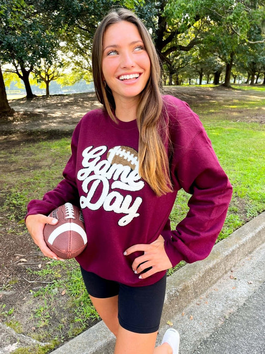 Football 'Game Day' Letter Patch Crewneck Sweatshirt