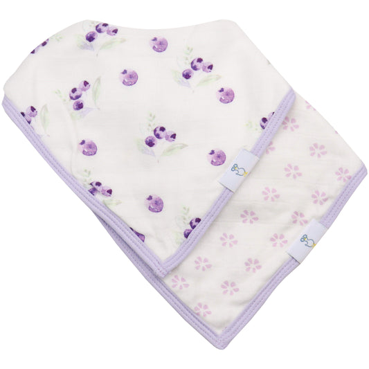 Blueberries and Flowers Lavender2 Pack Muslin & Terry Cloth Bib Set