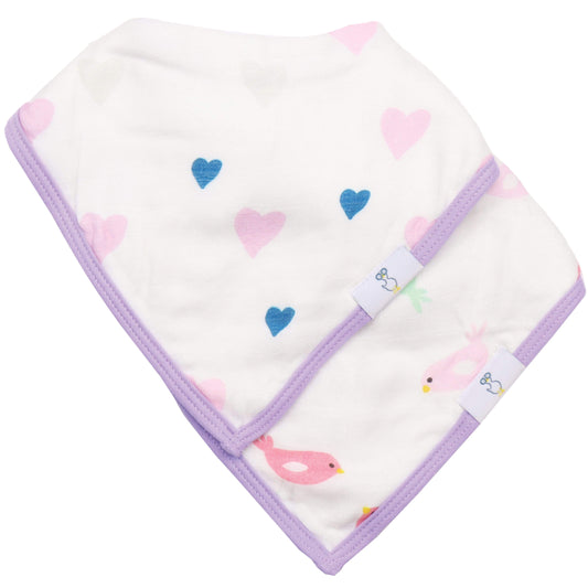 Hearts and Birds 2 Pack Muslin & Terry Cloth Bib Set