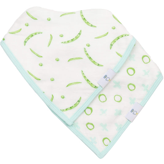 Peas and XO Mint 2 Pack Muslin & Terry Cloth Bib Set