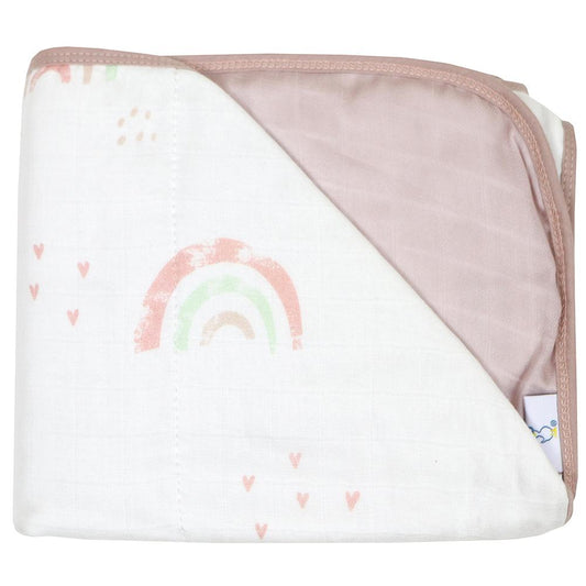 Rainbow and Mauve Oversized Bamboo Muslin Quilted Blanket