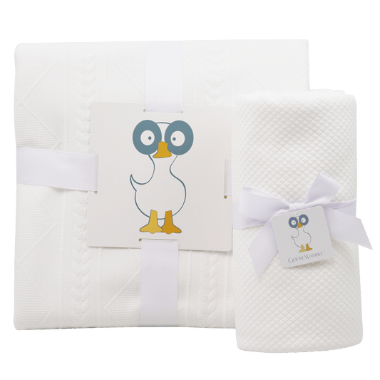 Mommy & Me Knit Blanket Set - White