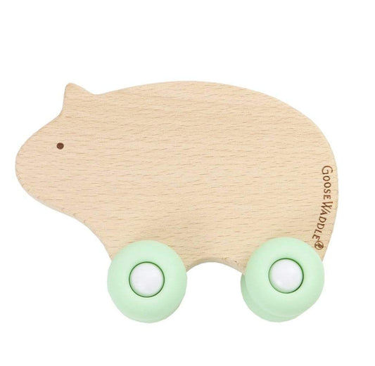 Mint Bear Silicone + Wood Teether with Wheels