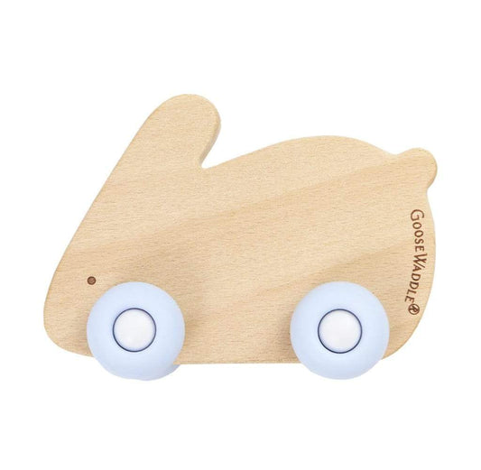 Blue Bunny Silicone + Wood Teether with Wheels