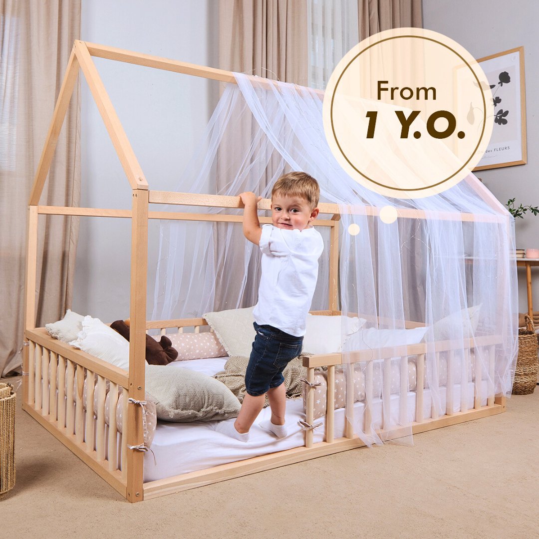 Twin Size Montessori House Bed for Kids with Fence (35*78 inch)