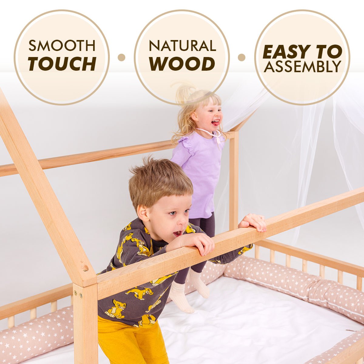 Twin Size Montessori House Bed for Kids with Fence (35*78 inch)