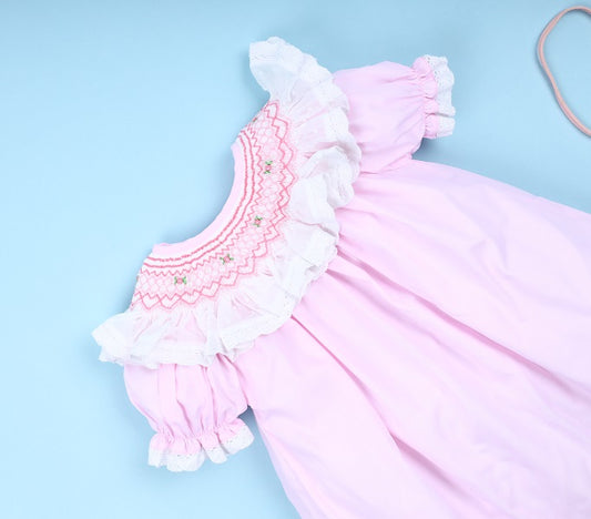 Pink smocked bishop dress