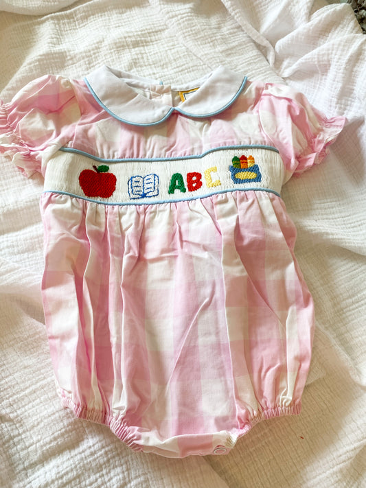 ABC smocked pink girl bubble