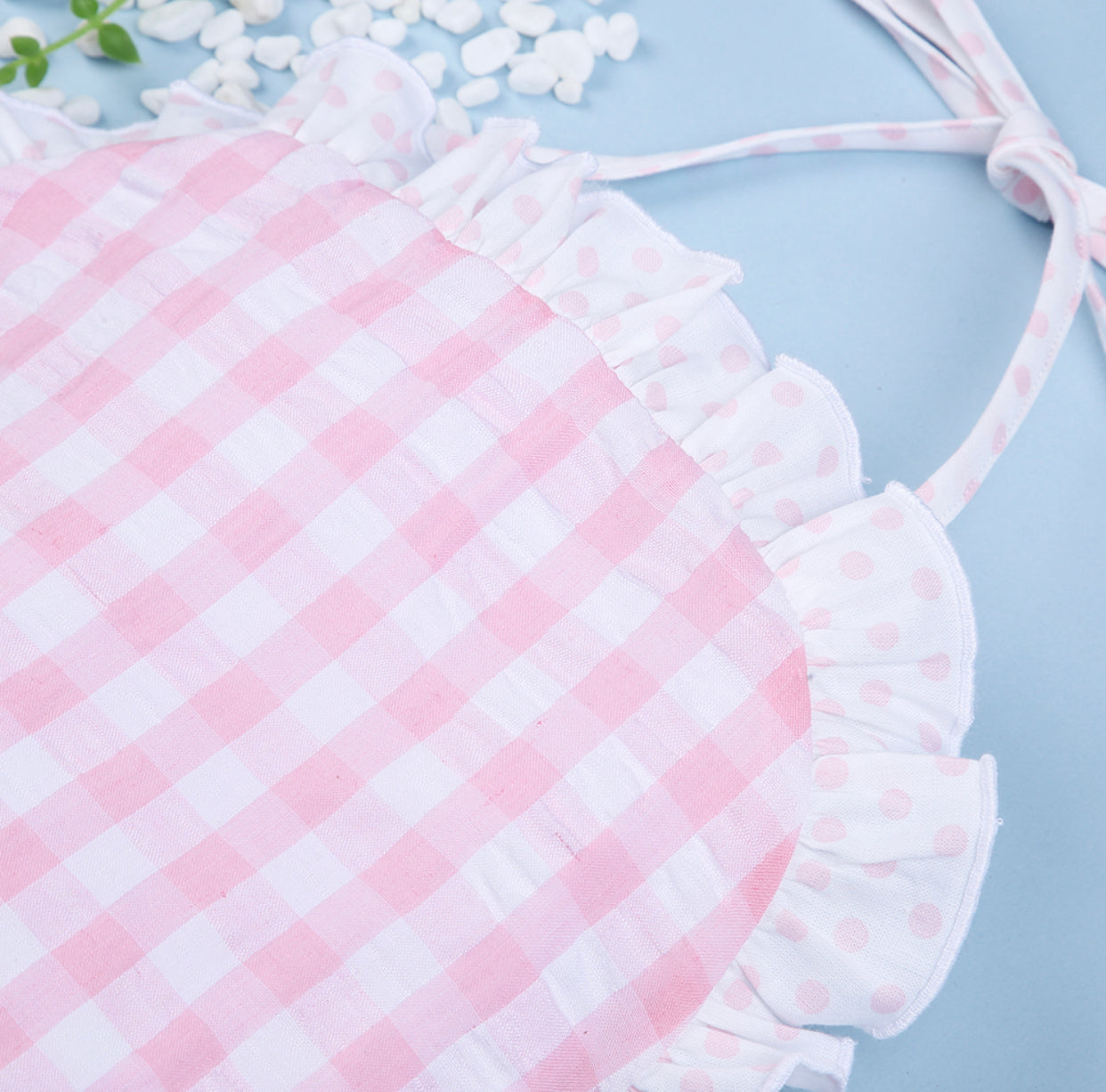 pink gingham with polka dot ruffle