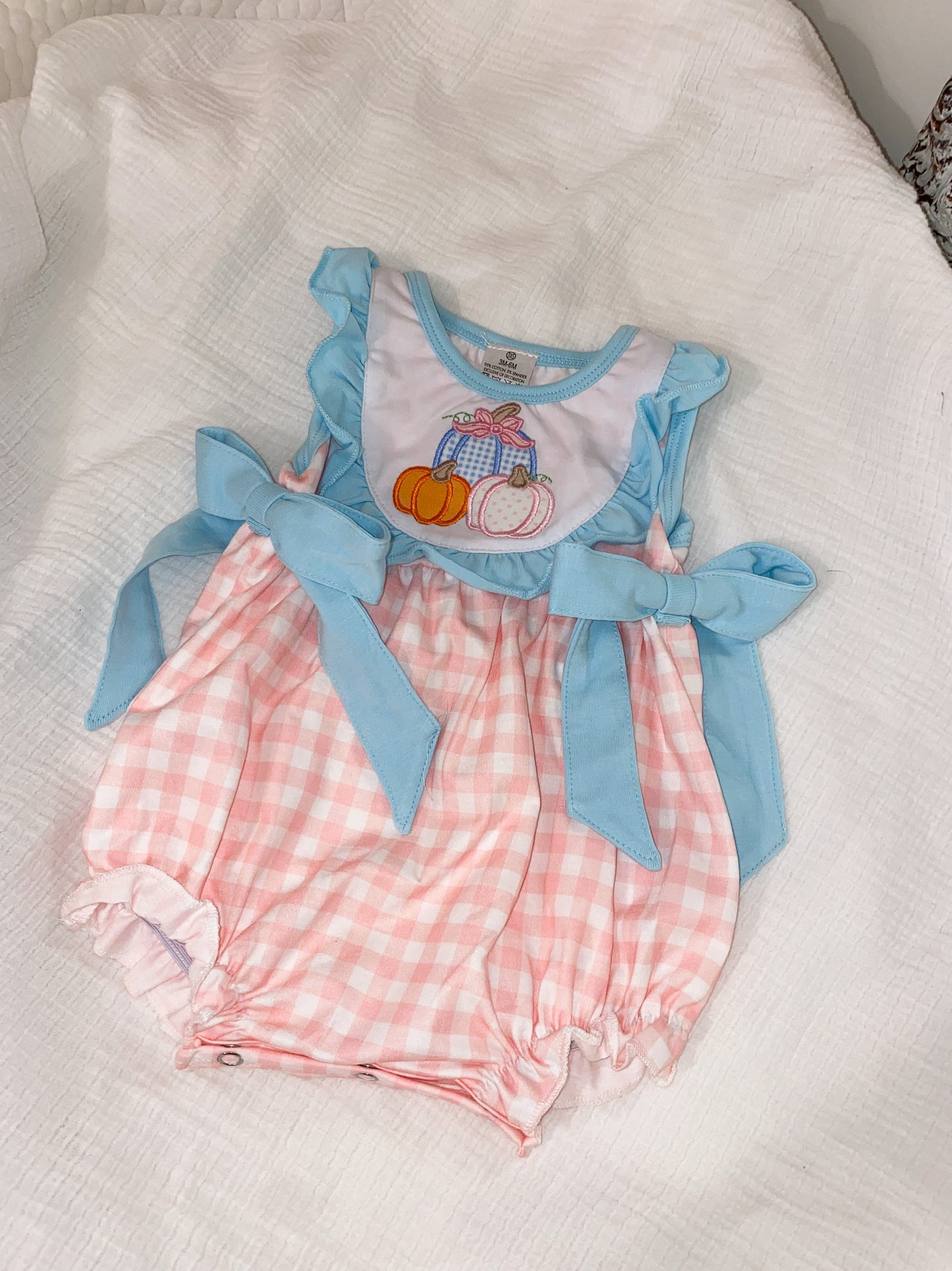 Pink gingham pumpkin romper