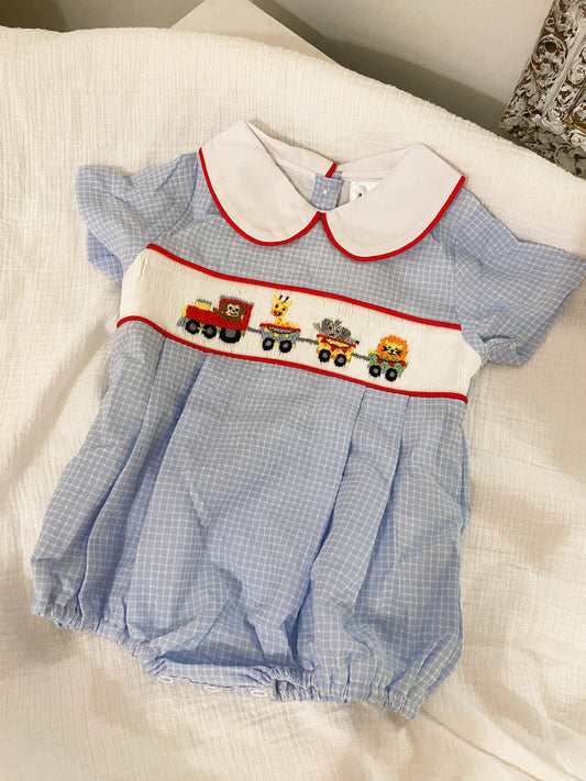 Hand smocked zoo animals bubble